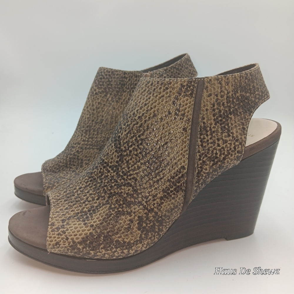 Cole Haan Women's Ripley Brown Snake Print High Heel Wedge Sandals Size 8